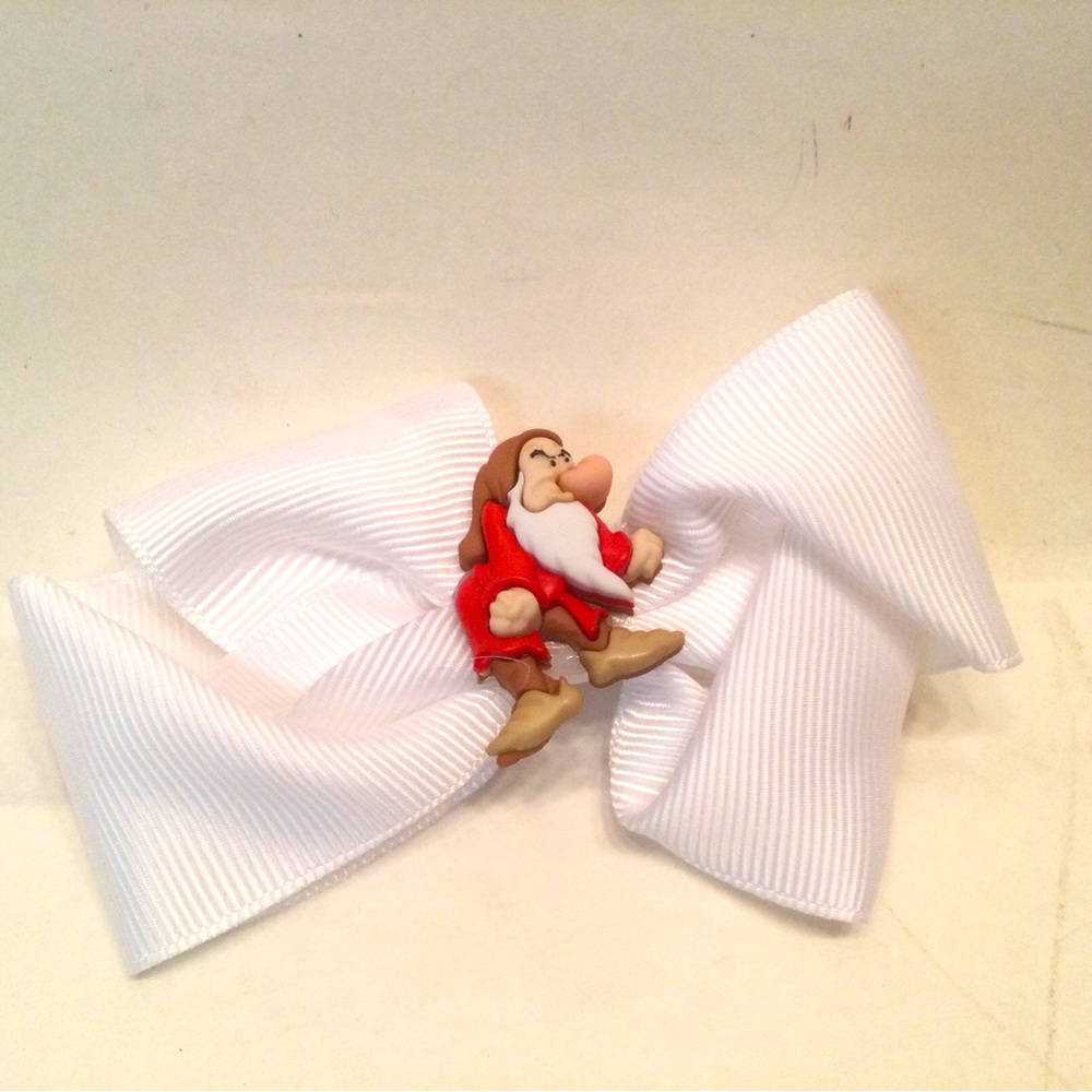 Disney Dwarf Grumpy Hair Bow Clip Snow White Barrette Pony Tail 4” White
